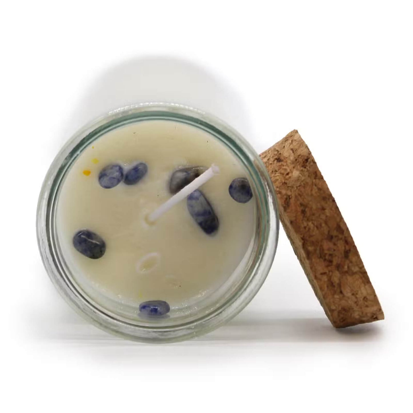 Bougie rituel protection dragon blood sodalite en cire de soja artisanale – vue de dessus.