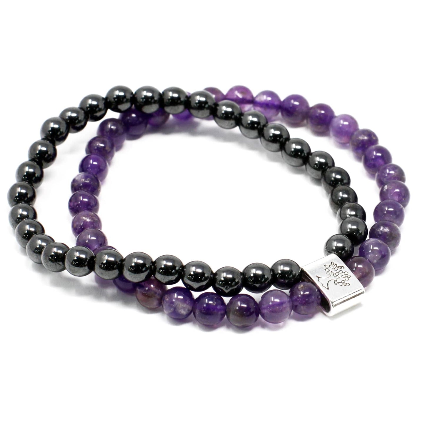 Double Bracelet Pierres Naturelles Magnétiques - Améthyste avec arbre de vie