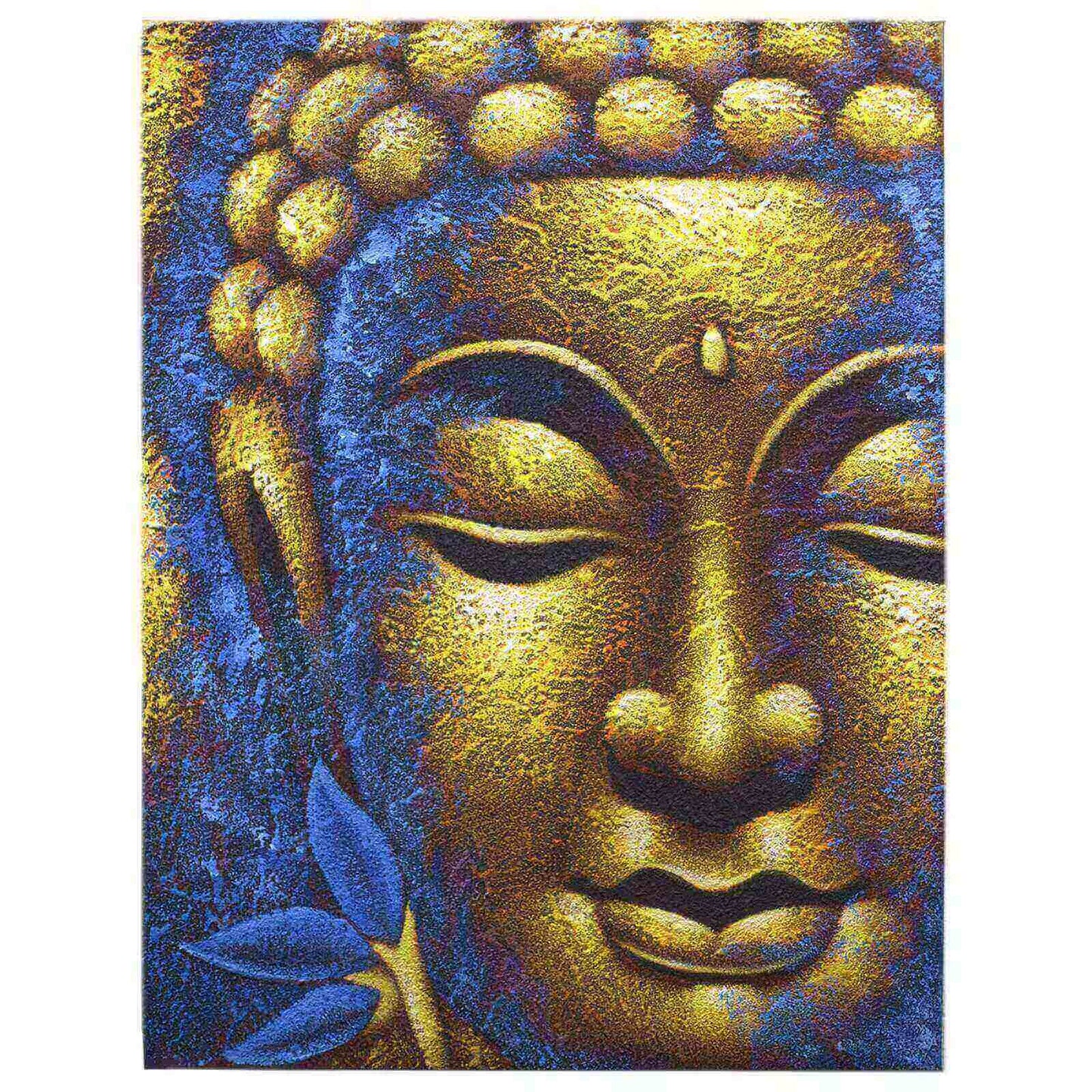Tableau mural Bouddha lotus doré 80x60 cm, peinture artisanale indonésienne dorée sur toile