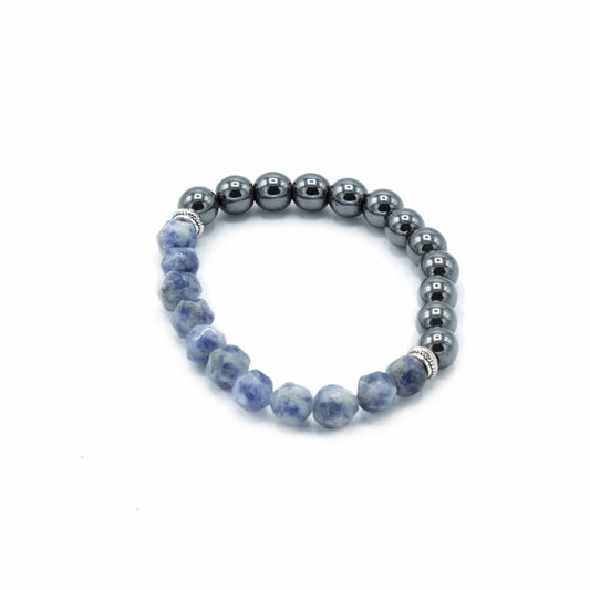 Bracelet magnétique en pierre naturelle de Sodalite sculptée - Intuition et Clarté