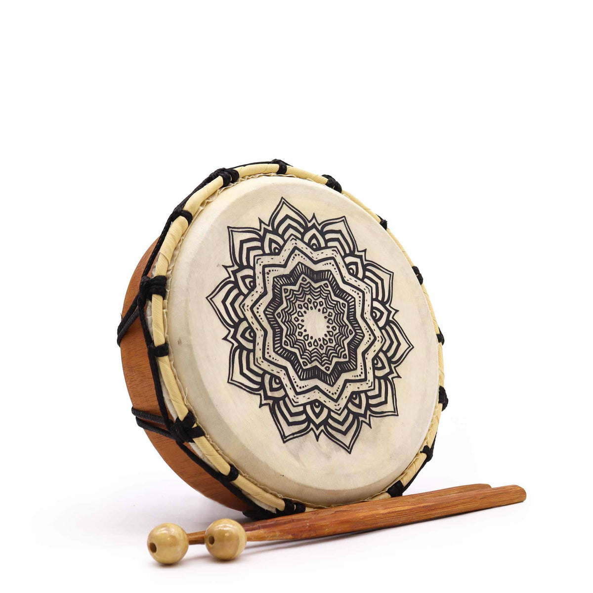 Tambour Chamanique Adulte 20,3 Cm Tête De Loup - Instrument Méditation Musique Spirituelle