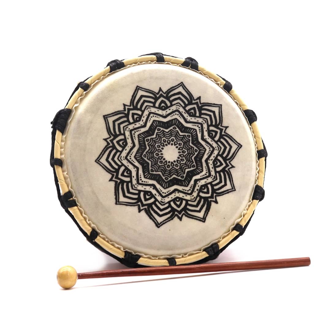 Tambour chamanique Mandala 20 cm avec une baguette