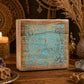 Grande boîte à bijoux en bois avec Bouddha sous l'arbre de Bodhi gravé en turquoise.