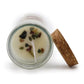 Bougie rituel amitié parfum Velvet Moon avec pierres agate mousse, vue du dessus – Art du Tibet