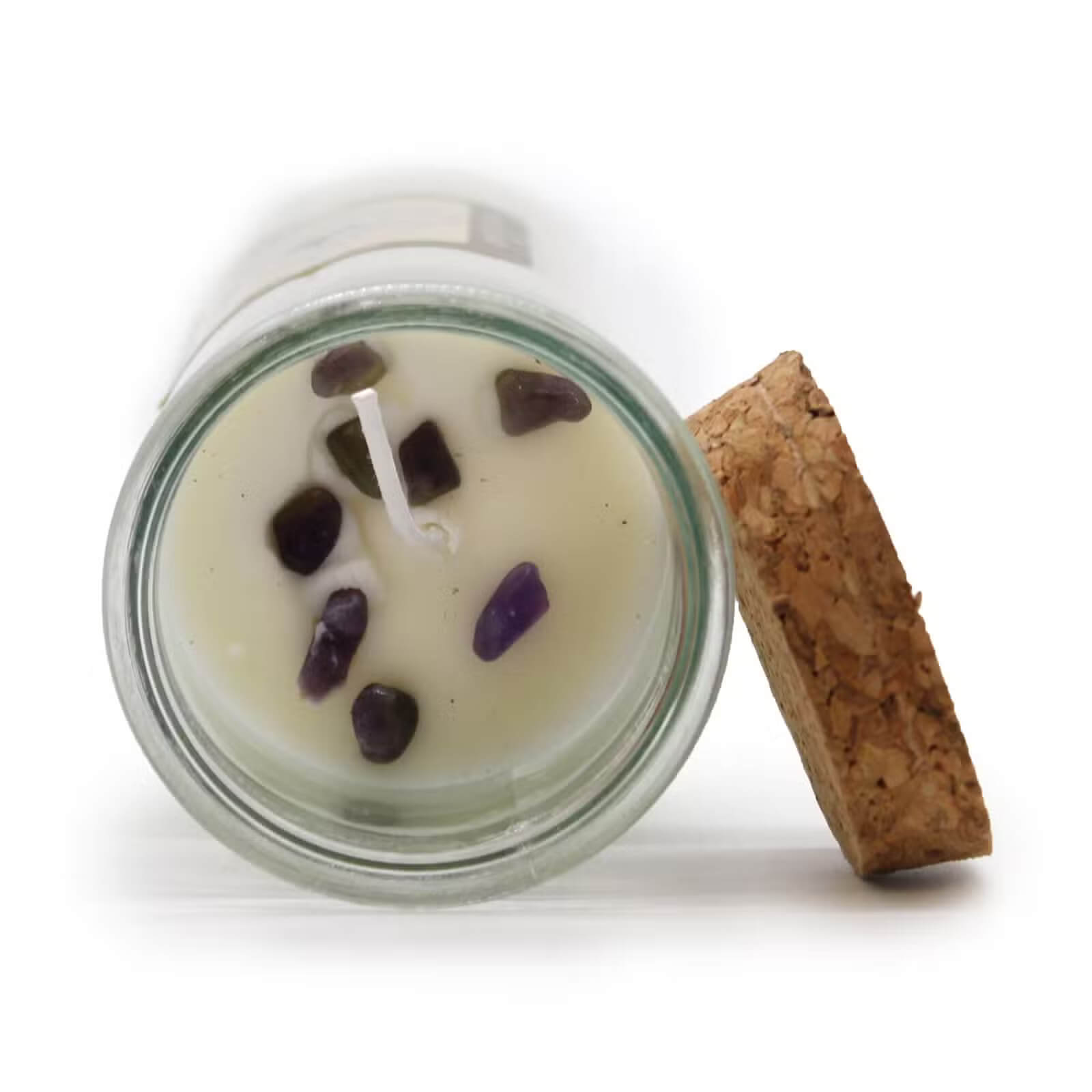 Bougie améthyste artisanale parfum lavande fenouil – rituel succès et clarté.
