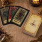 Cartes du jeu de tarot gothique avec dos façon parchemin, crâne et bougie sur pentagramme