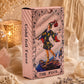Boîte de tarot or rose métallisée avec illustration classique de la carte Le Fou