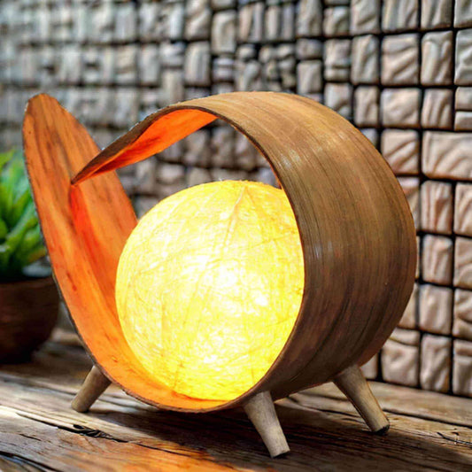 Belle lampe en feuille de coco en forme de boucle allumé Art du Tibet.