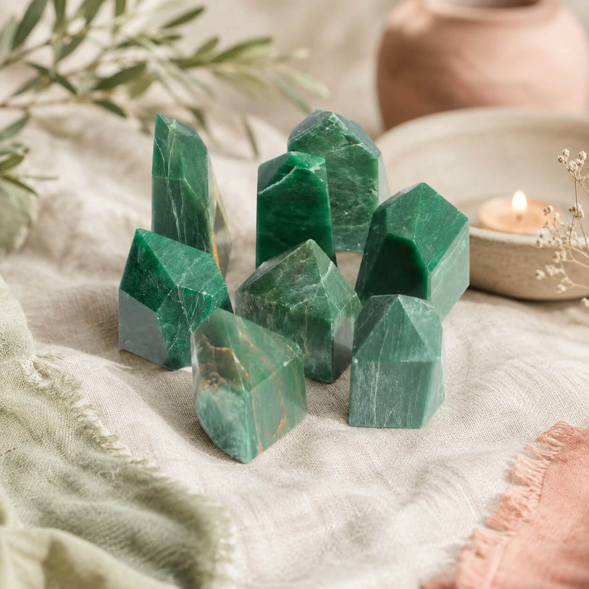 Lot de pointes d'aventurine verte regroupées