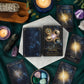 Cartes du jeu d'oracle Celestial représentant plusieurs signes du zodiaque avec cristaux en mise en scène