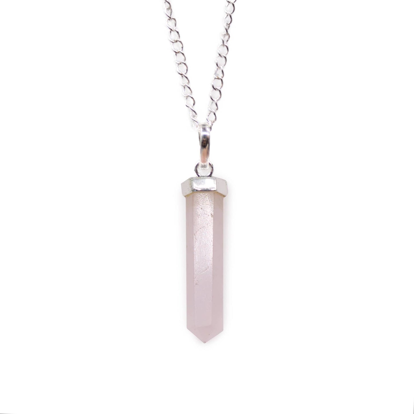 Pendentif classique en Quartz Rose avec chaîne