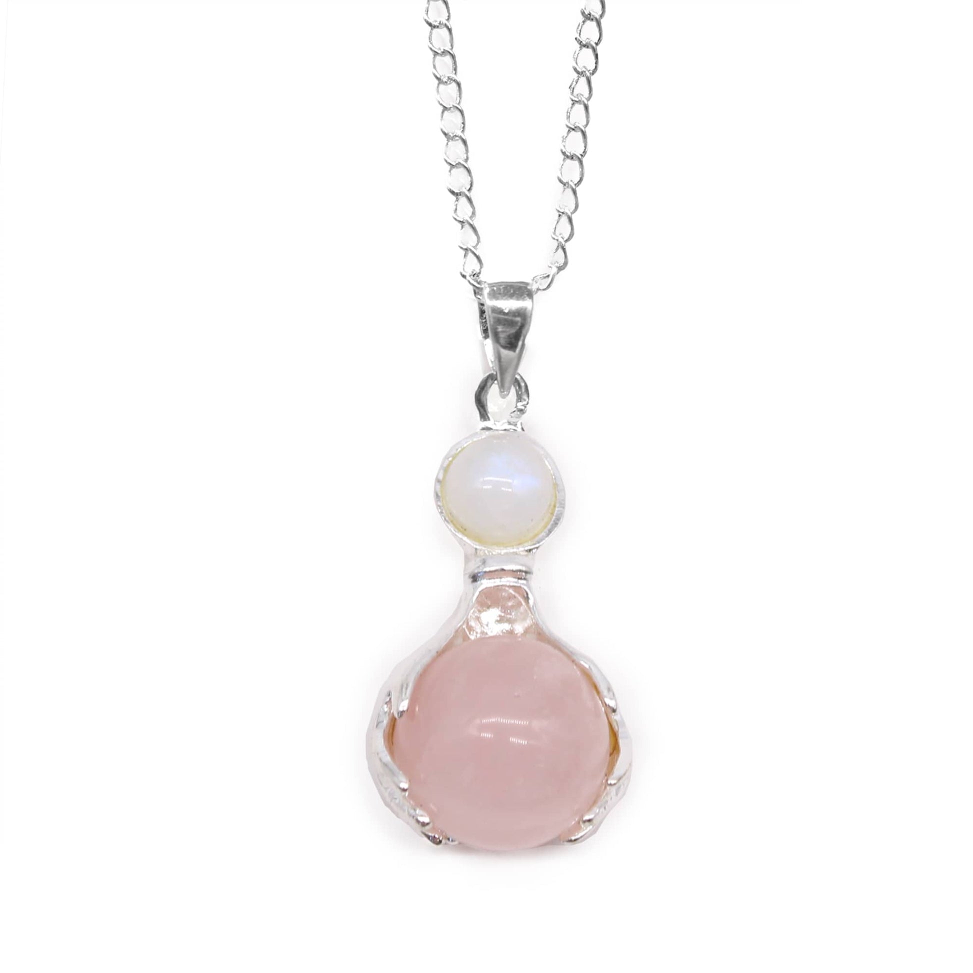 Pendentif mains guérisseuses en Quartz Rose avec chaîne