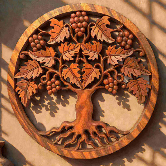 Beau tableau rond en bois arbre de vigne.