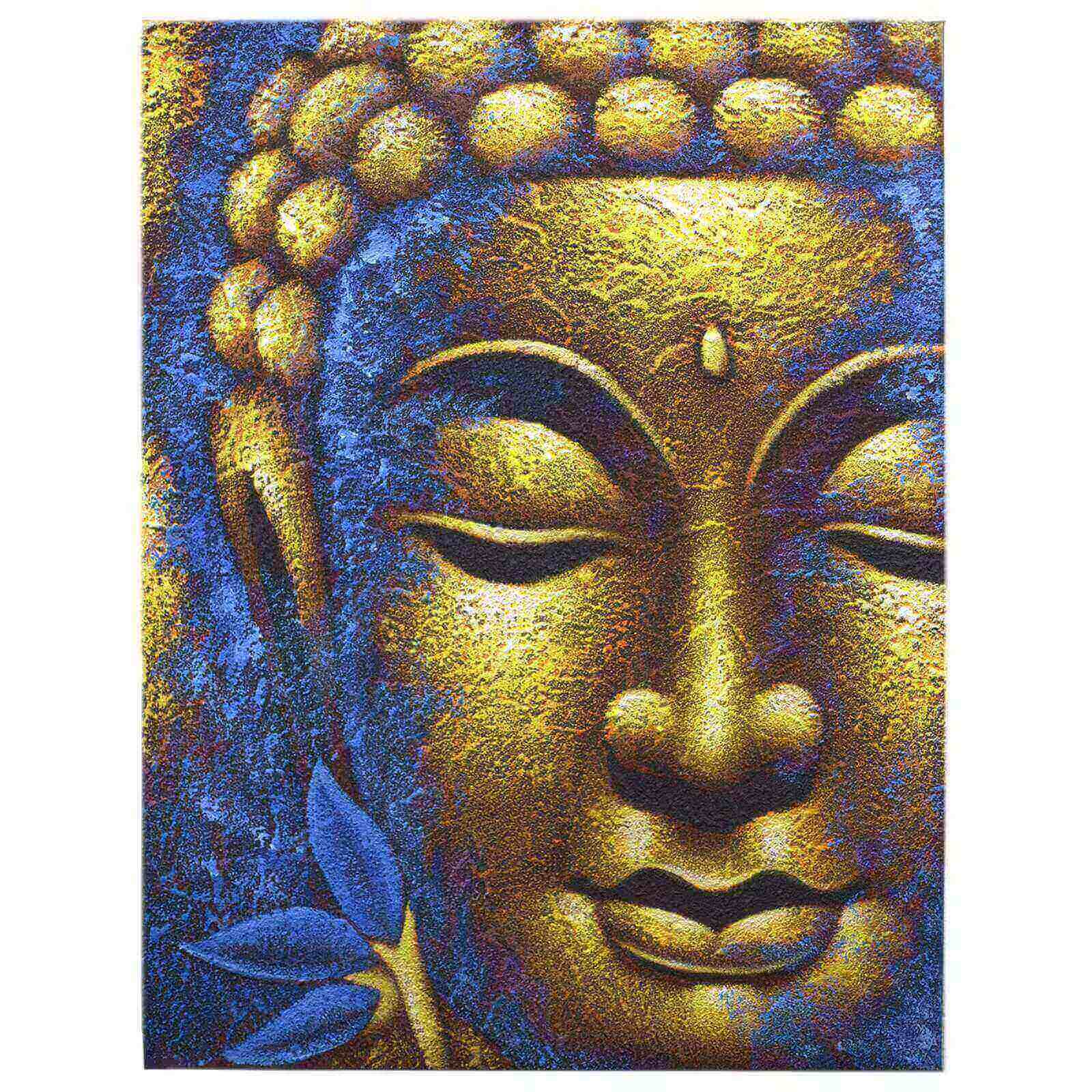 Tableau mural Bouddha lotus doré 80x60 cm, peinture artisanale indonésienne dorée sur toile